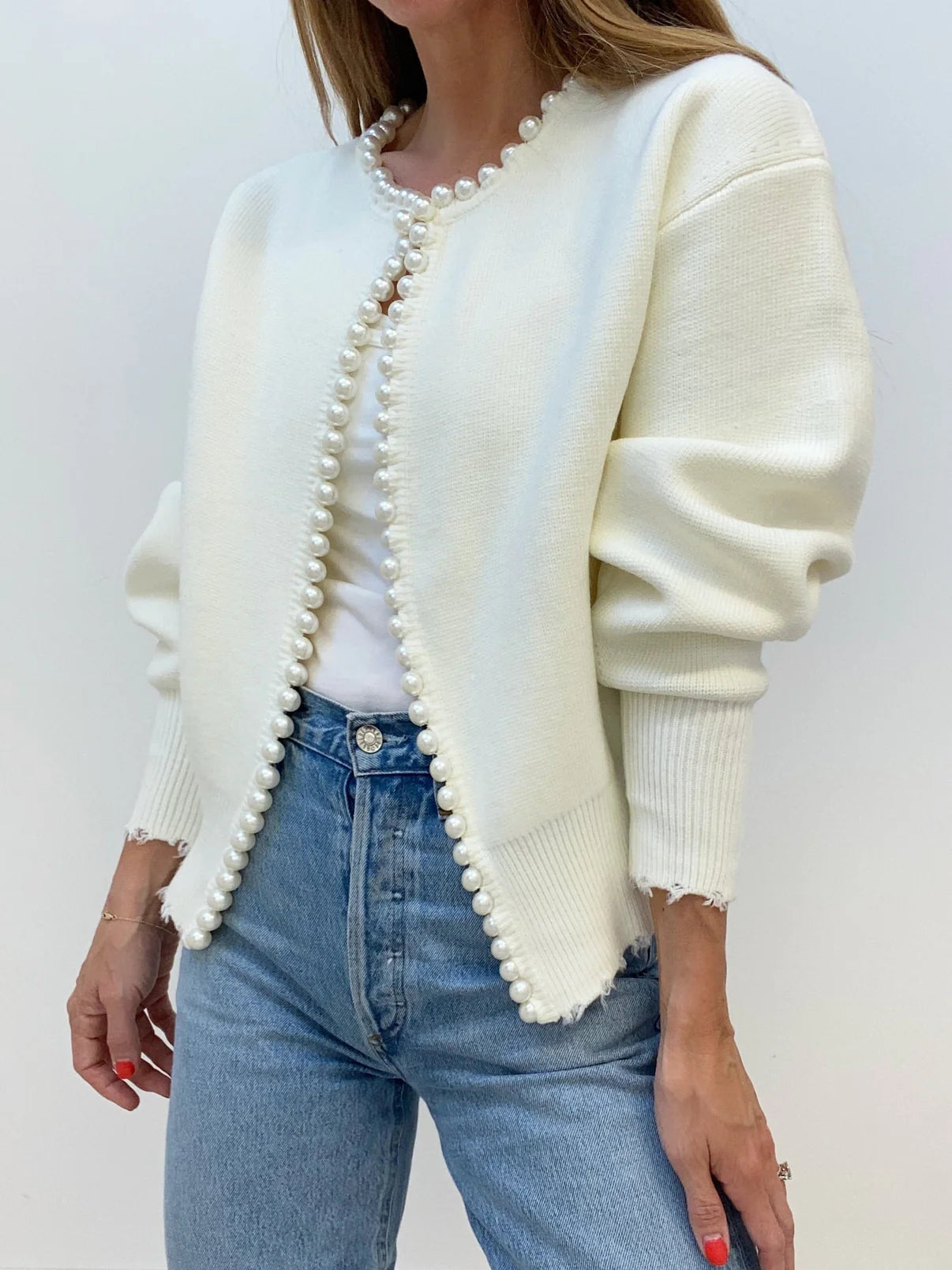 Pearl Trim Open Cardigan
