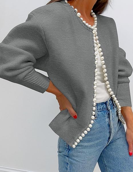Pearl Trim Open Cardigan