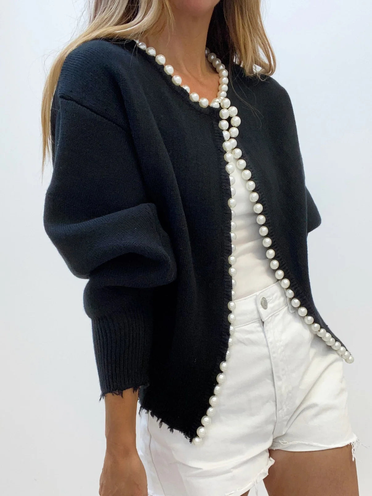 Pearl Trim Open Cardigan