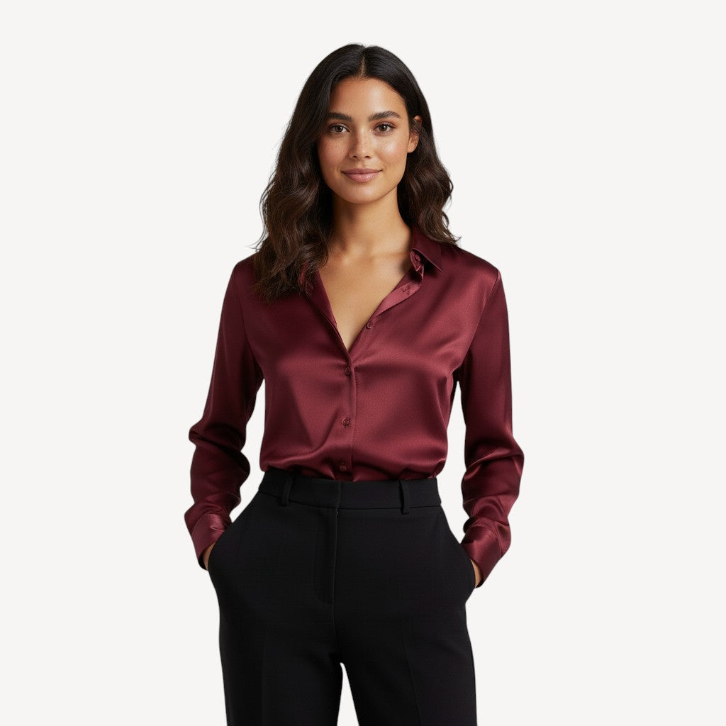 Satin Button-Up Blouse