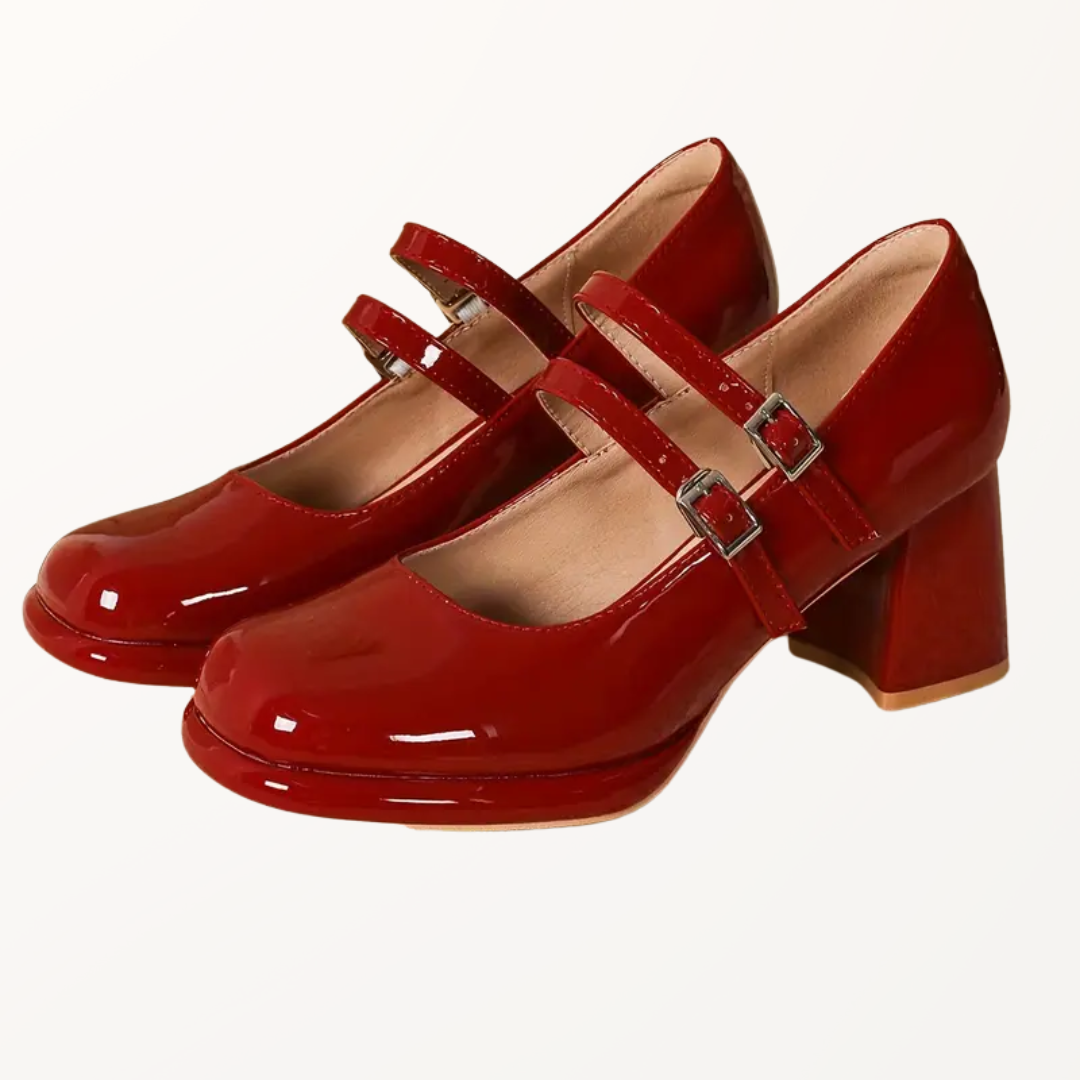 CLARISSA – RED PATENT BLOCK-HEEL MARY JANE SHOES