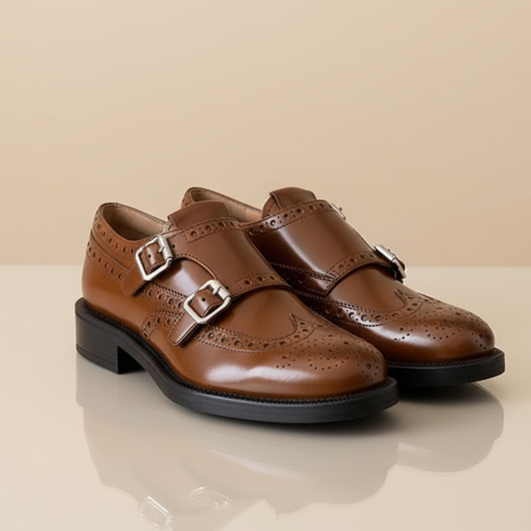 Margaux™ – Vintage Monk-Strap Brogue Shoes