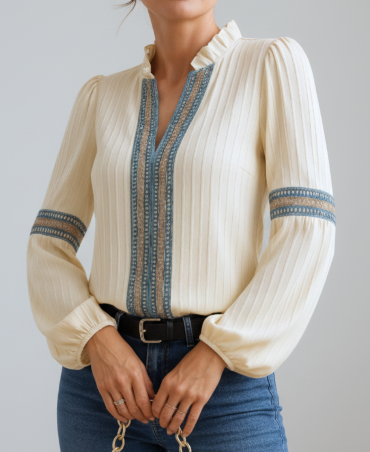 ISOLDE™ Embroidered V-Neck Blouse