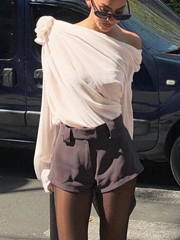 One Shoulder Chiffon Blouse