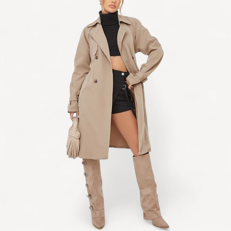 Beige Belted Trench Jacket