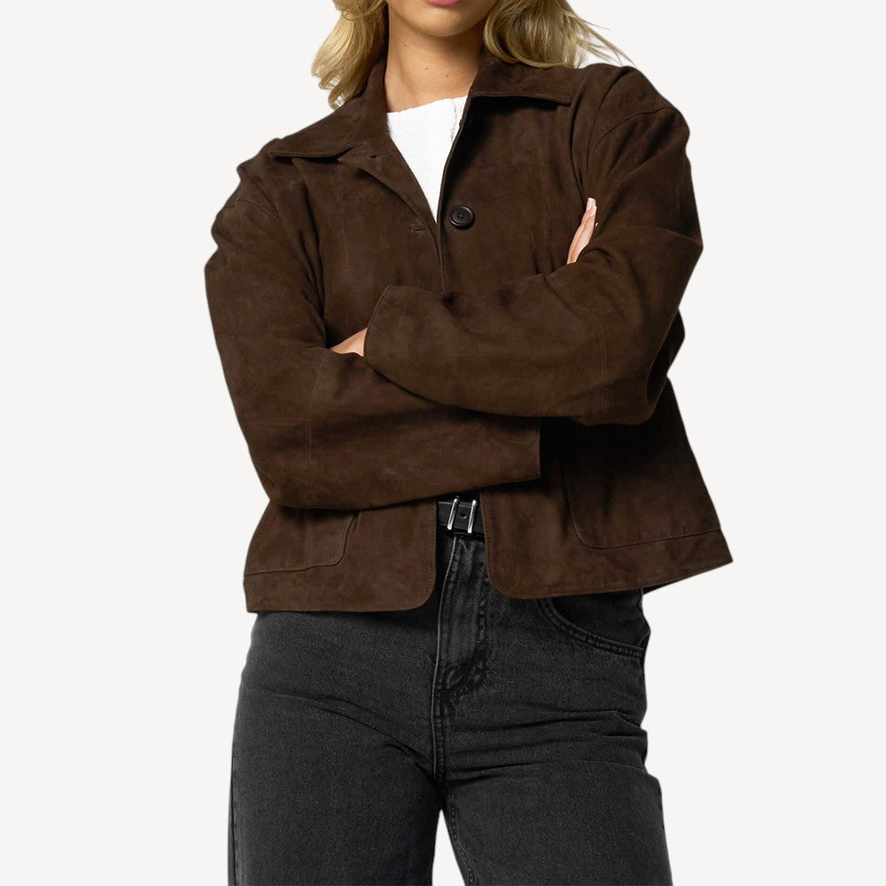 Brown Suede Button Jacket