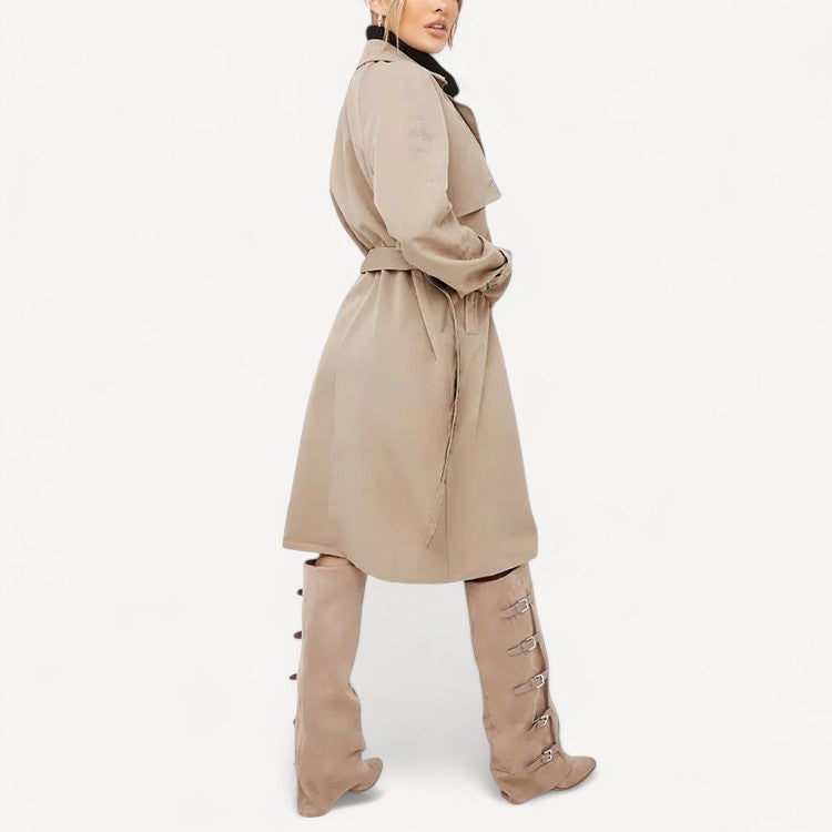 Beige Belted Trench Jacket