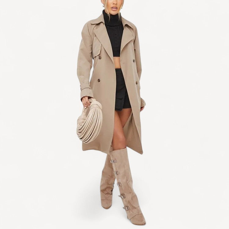 Beige Belted Trench Jacket