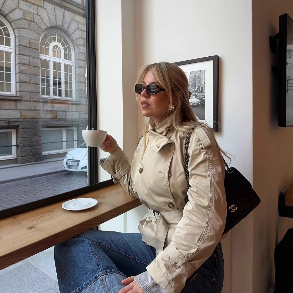 Short Beige Trench Jacket