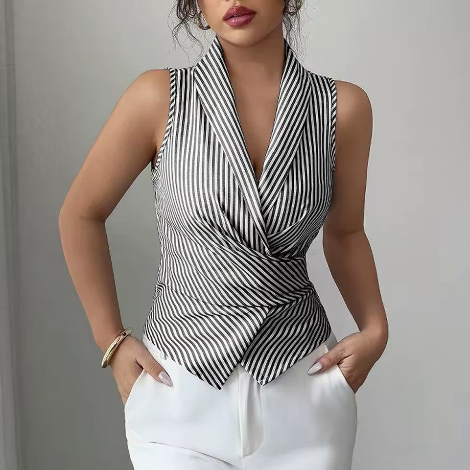 Stripe Wrap Sleeveless Top