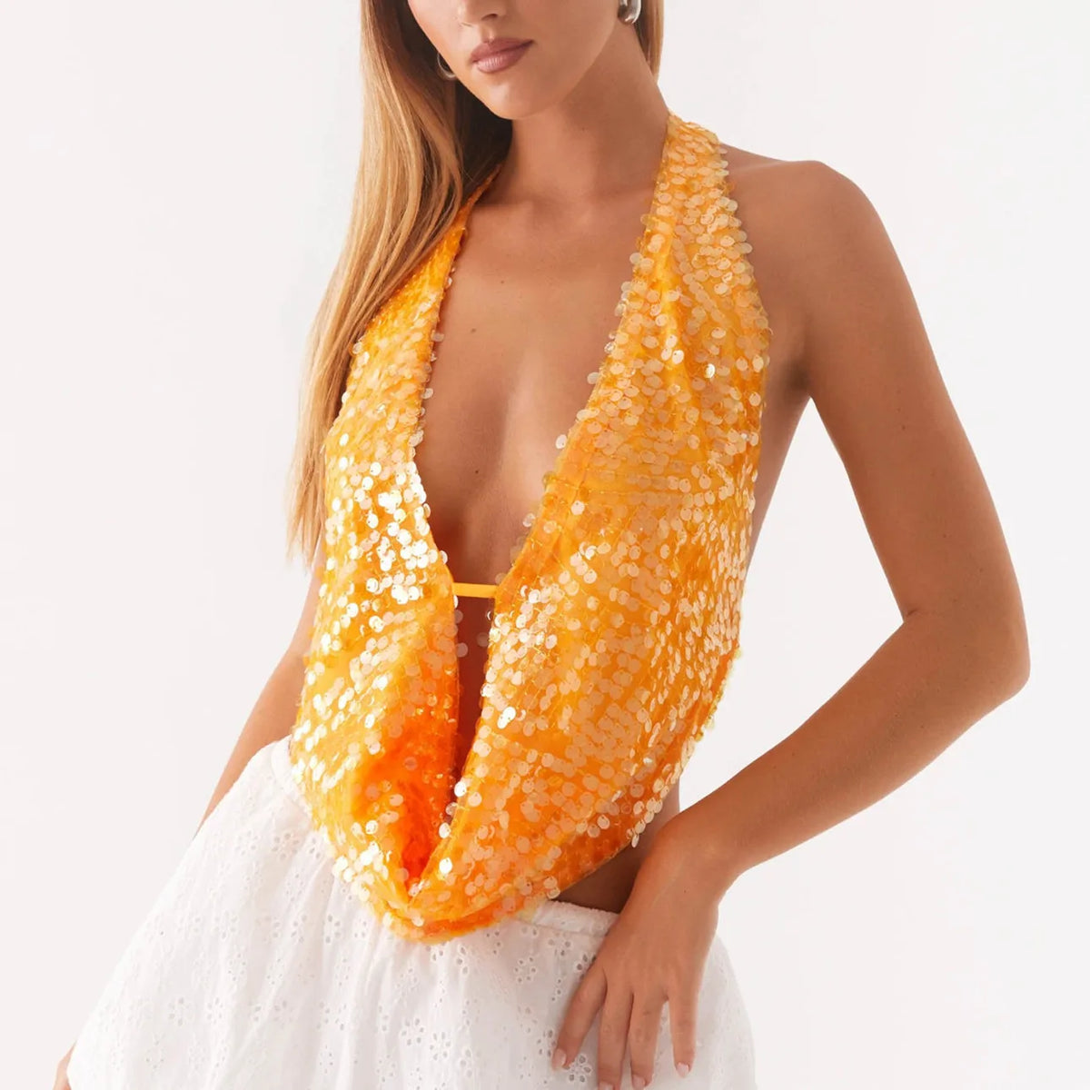 Sequin Draped Halter Top