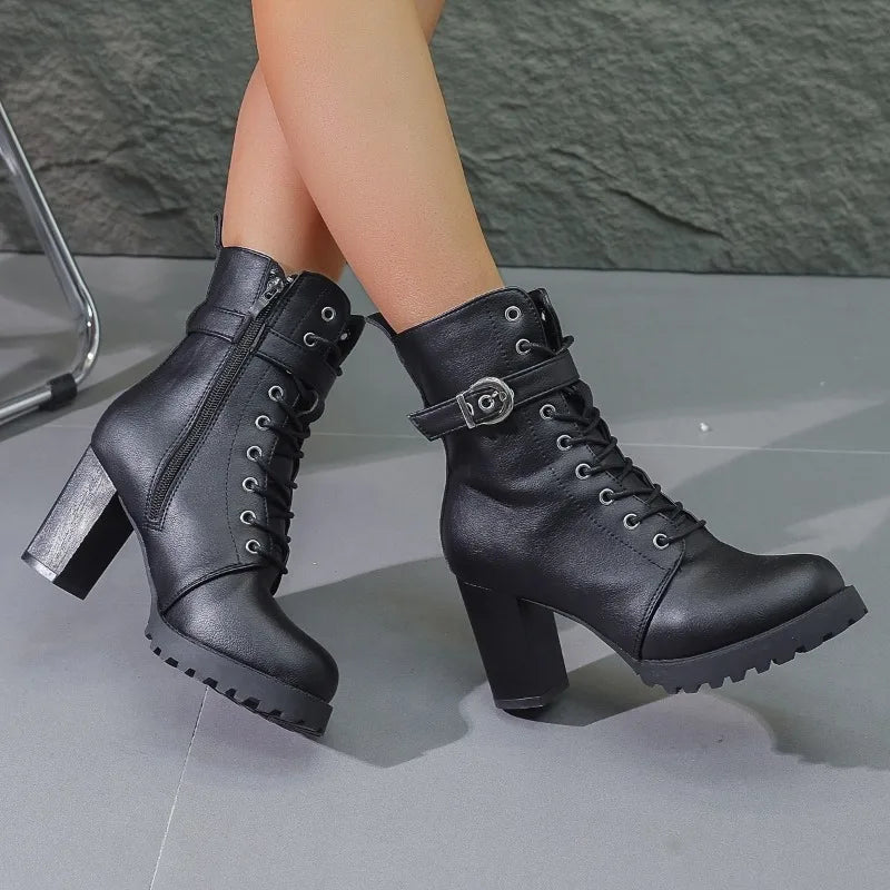 Emily | Women’s Trendy Heeled Lace-Up Boots