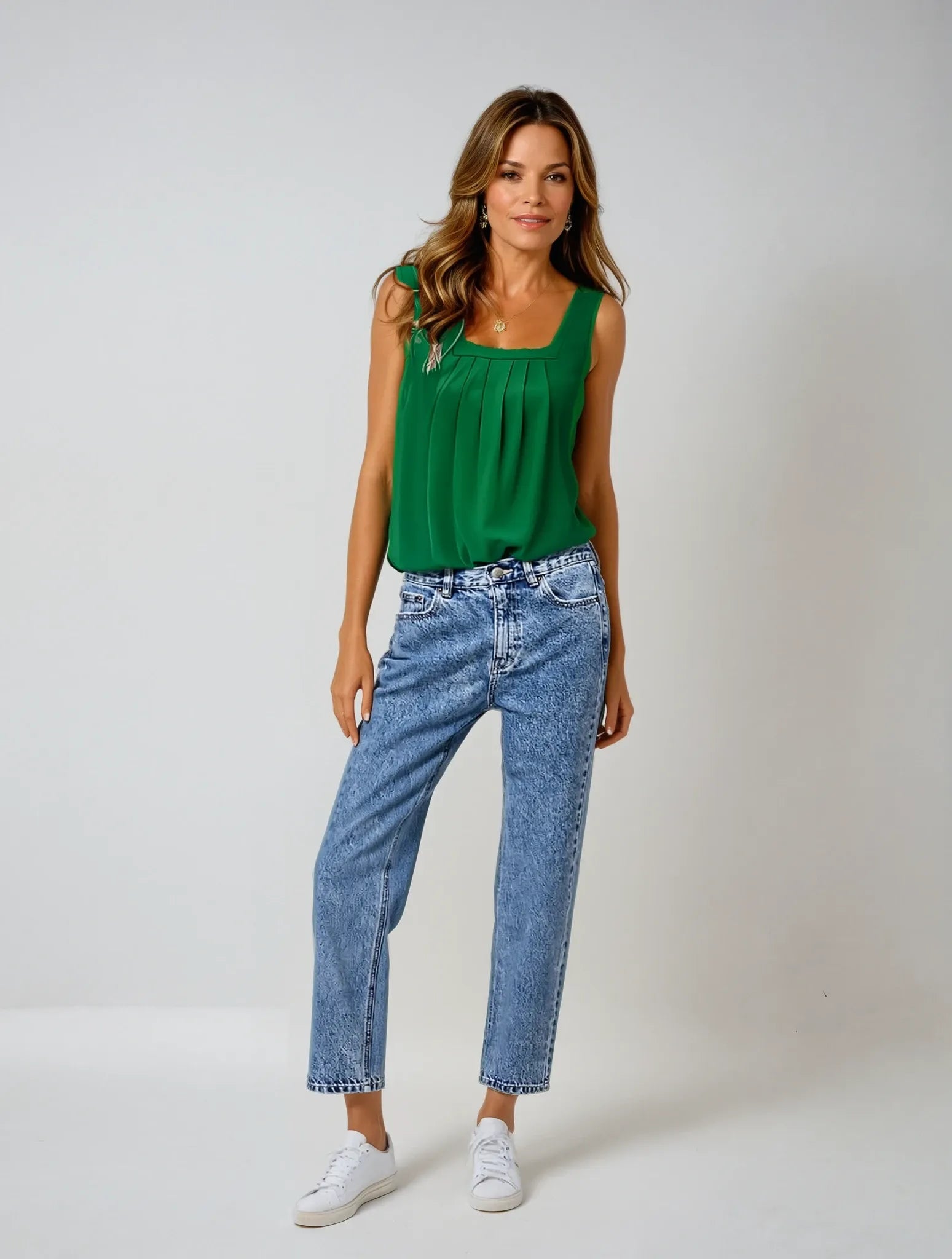 Pleated Square Neck Top