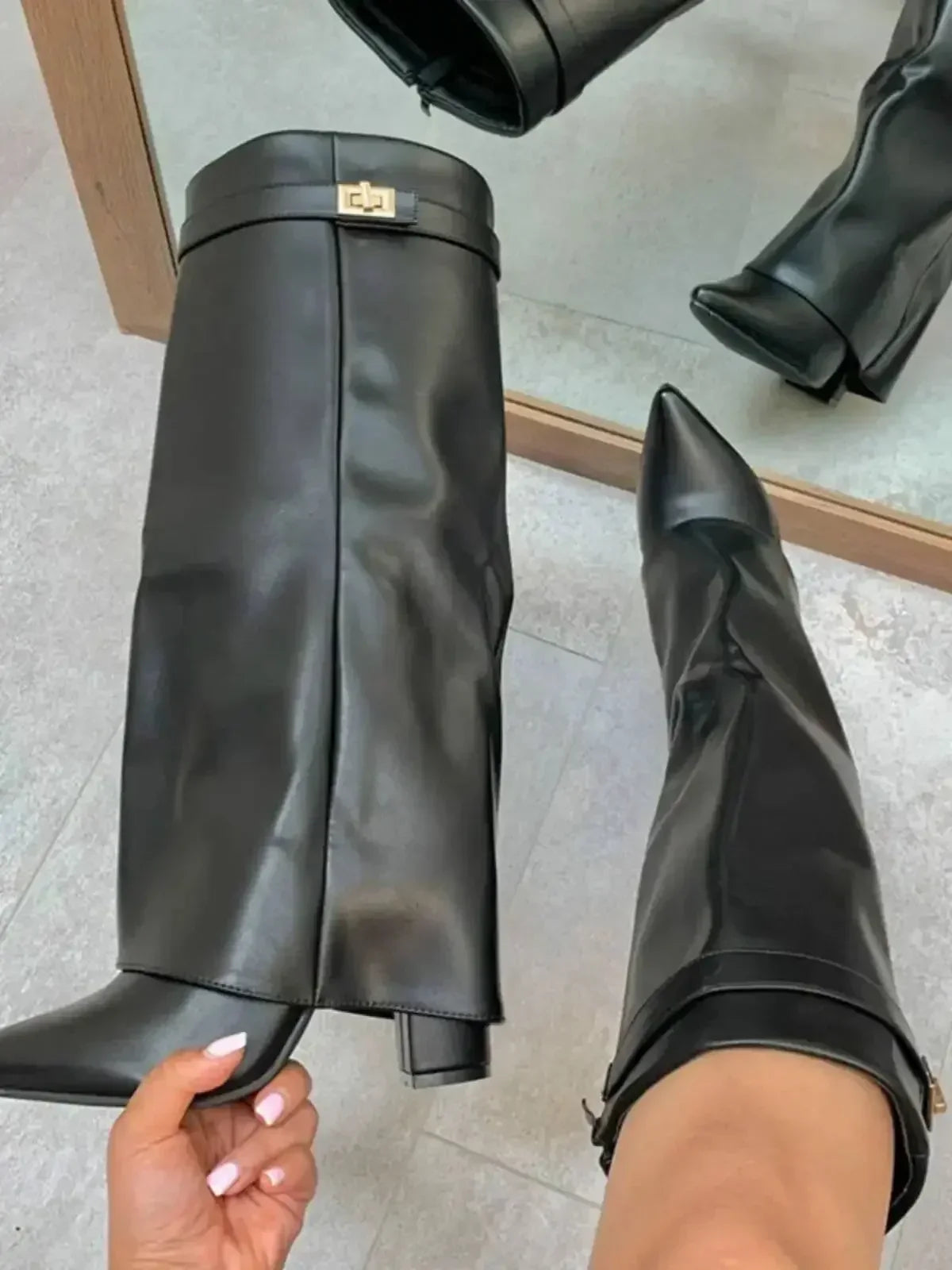Eloise | Women’s Leather Thigh-High Boots with Buckle