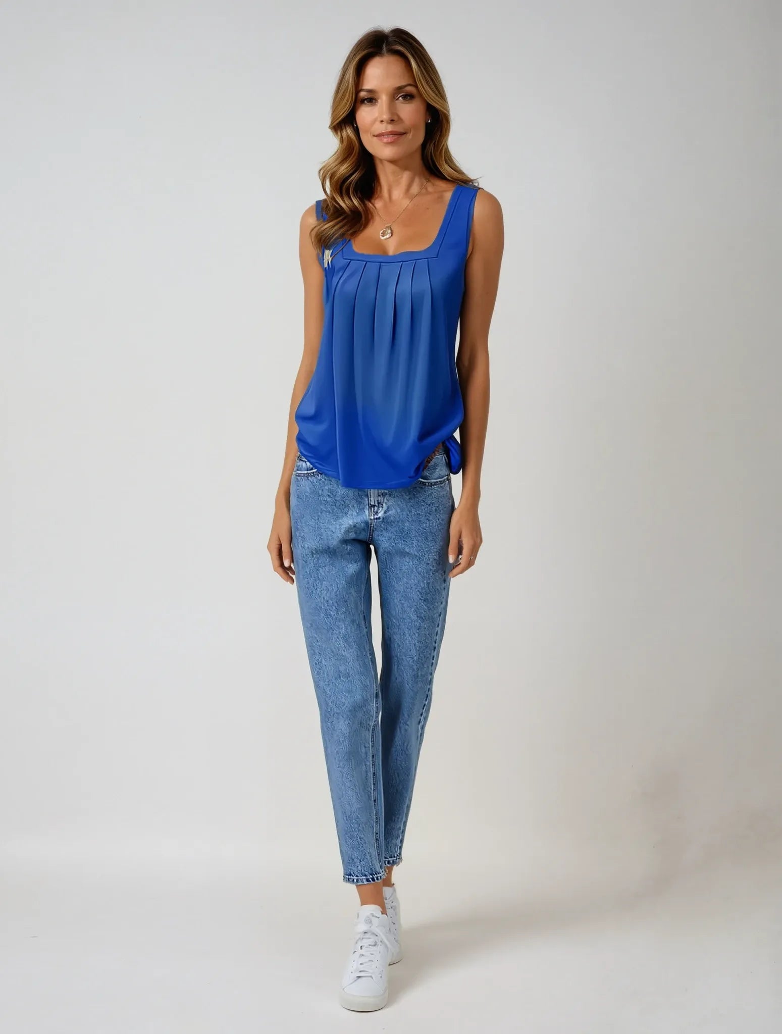 Pleated Square Neck Top
