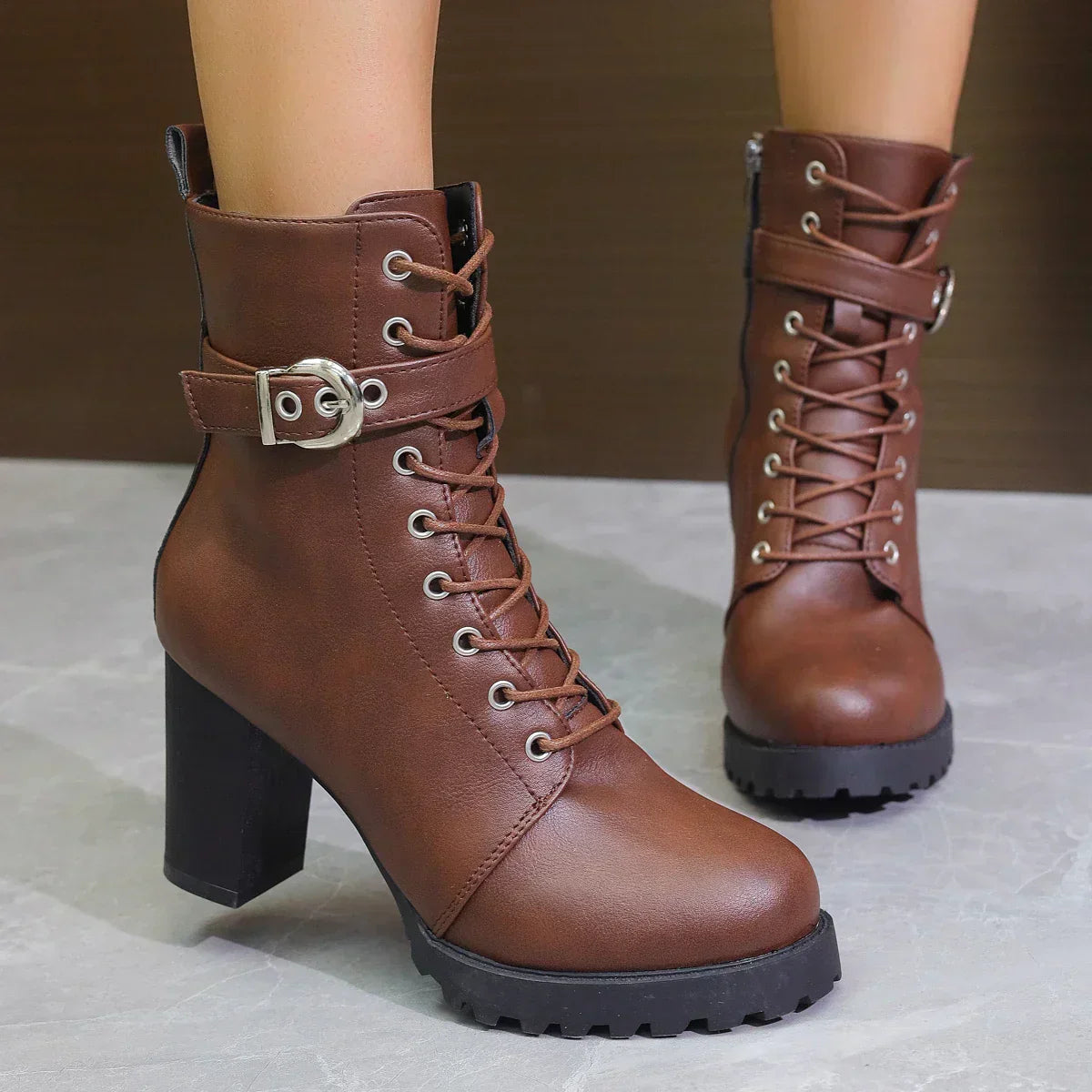 Emily | Women’s Trendy Heeled Lace-Up Boots