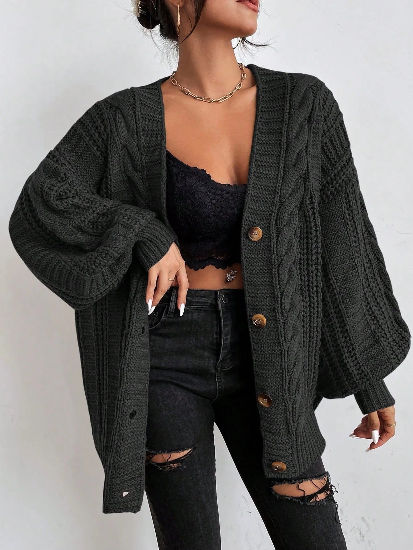Oversized Cable Knit Cardigan