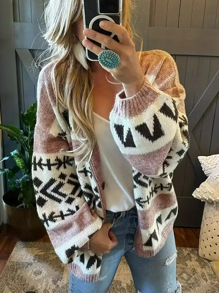 Boho Geometric Knit Cardigan
