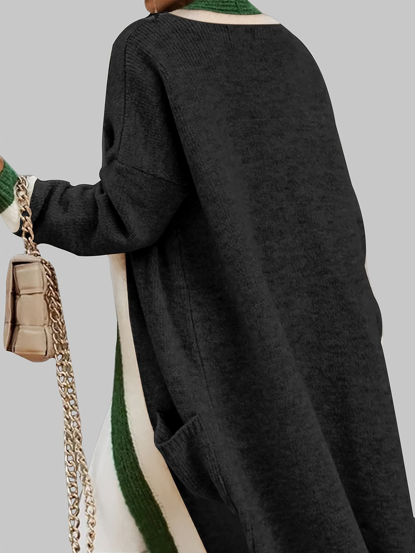 ARLENE™ Long Knitted Contrast Trim Cardigan