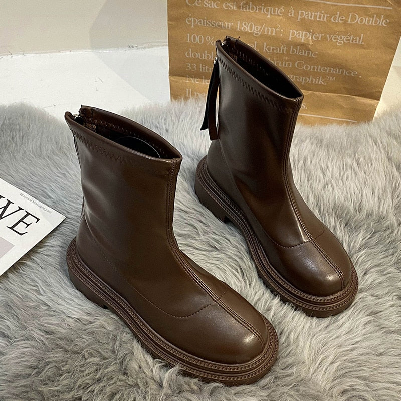 Isabella | Elegant Mid Calf Leather Look Boots Women