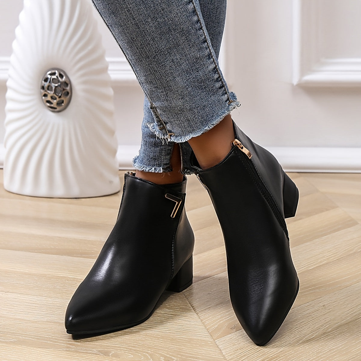 Hannah | Women’s Elegant Ankle Boots with Gold Zipper