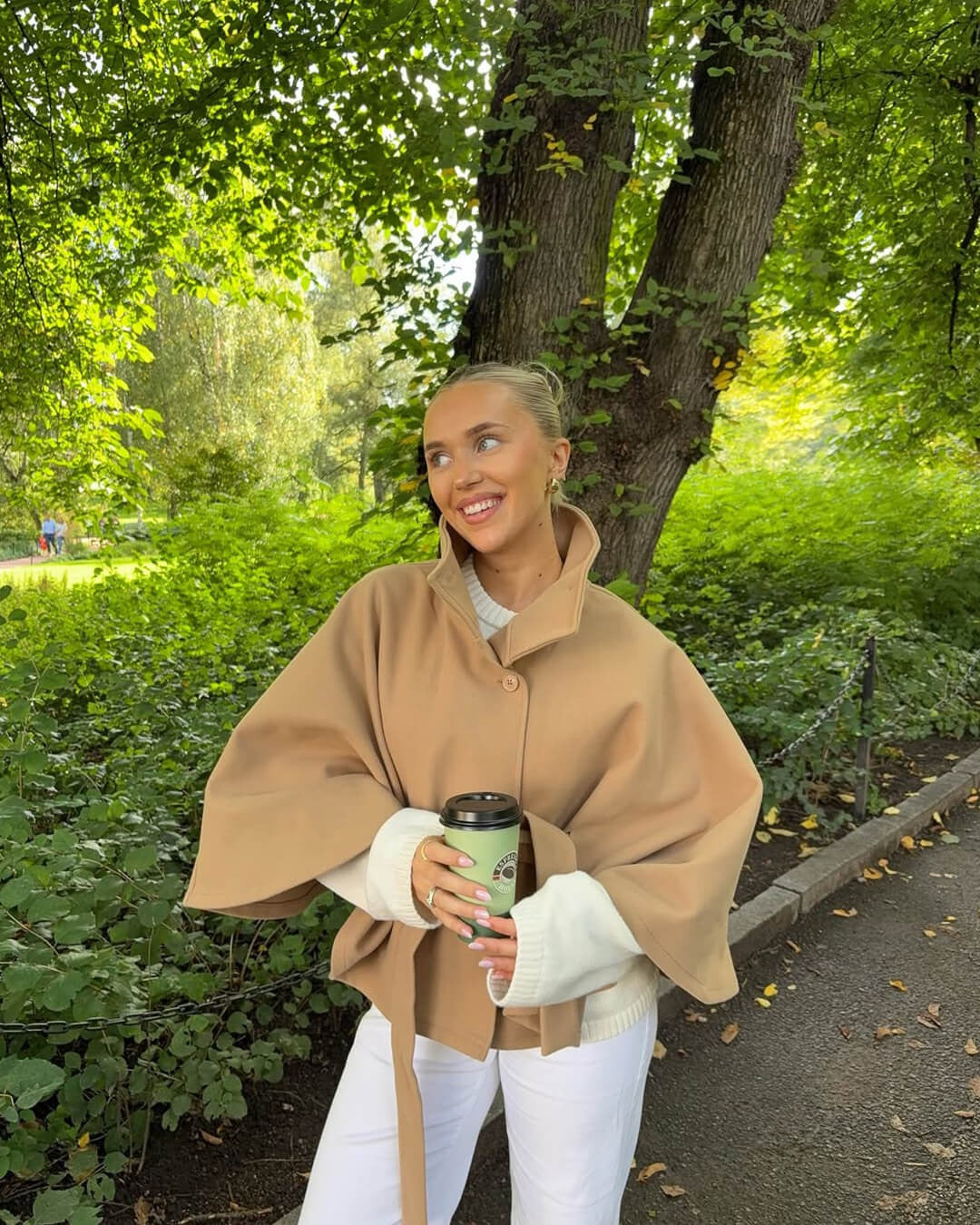 High-Neck Belted Cape Jacket