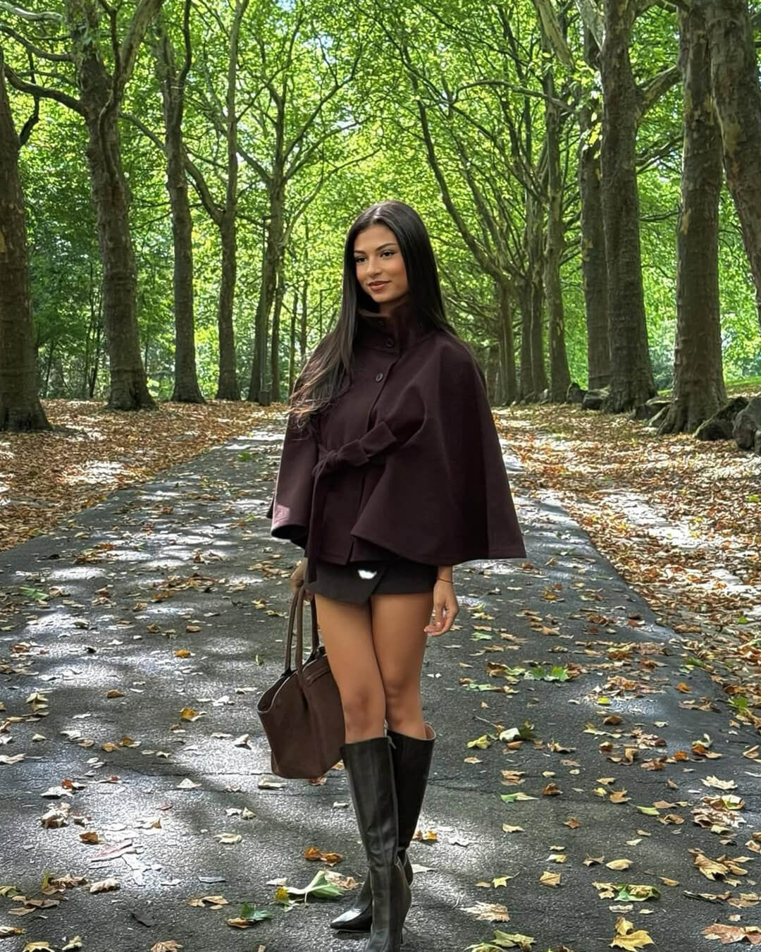 High-Neck Belted Cape Jacket