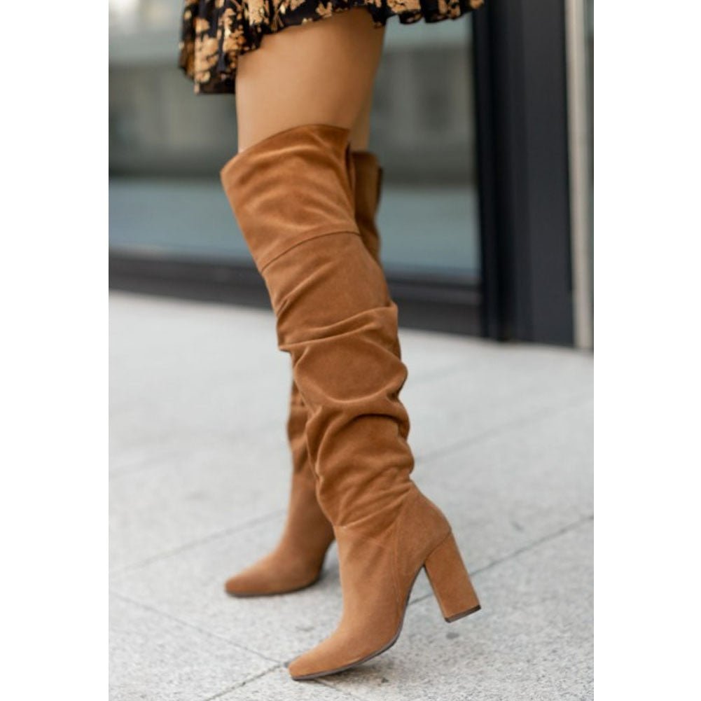 Bethany | Ruched Overknee Block Heel Boots Women