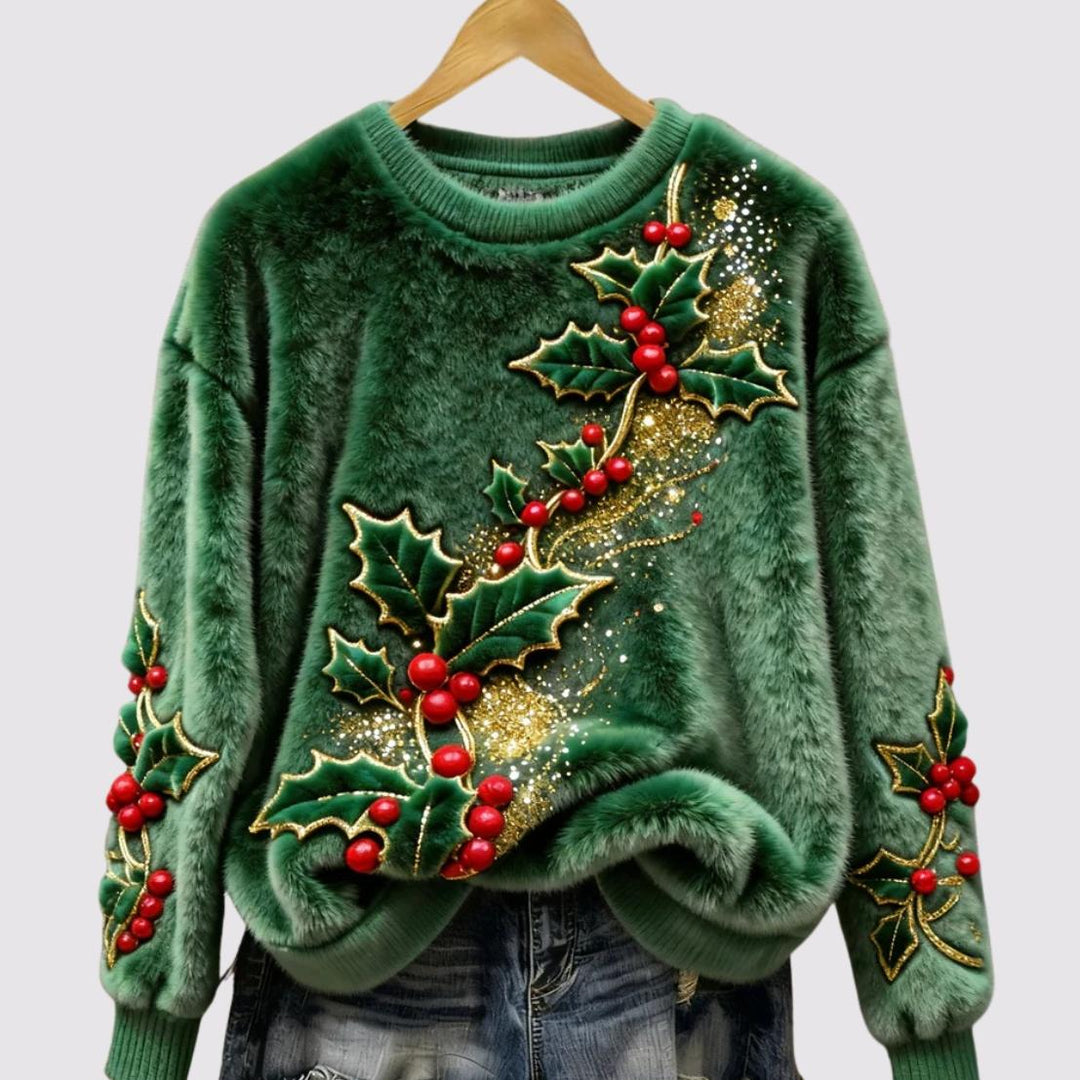 Emma - Plush Christmas Holly Sweater