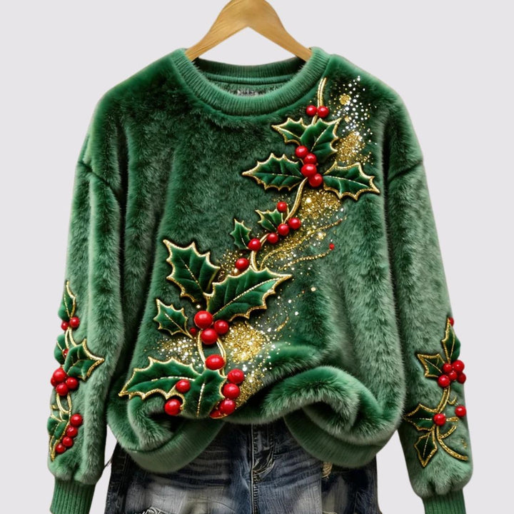 Emma - Plush Christmas Holly Sweater