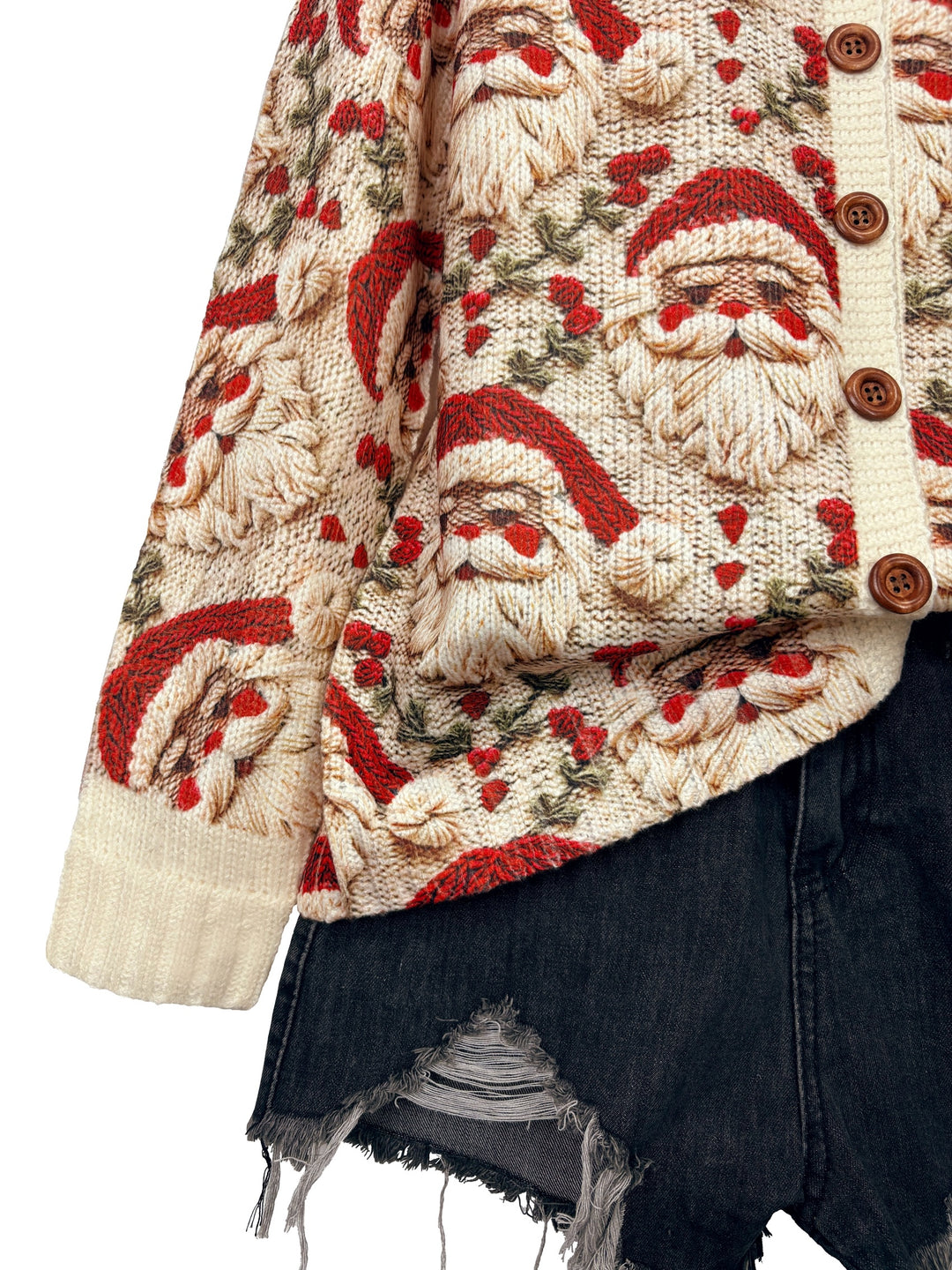 Festive Santa Print Button-Up Cardigan