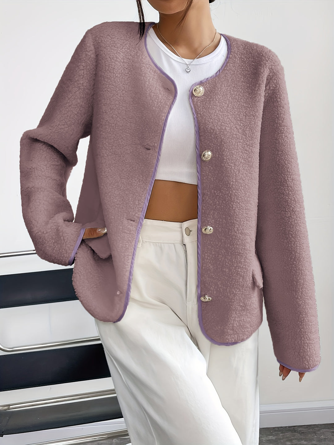 Avyona Elegant Button-Front Texture Jacket