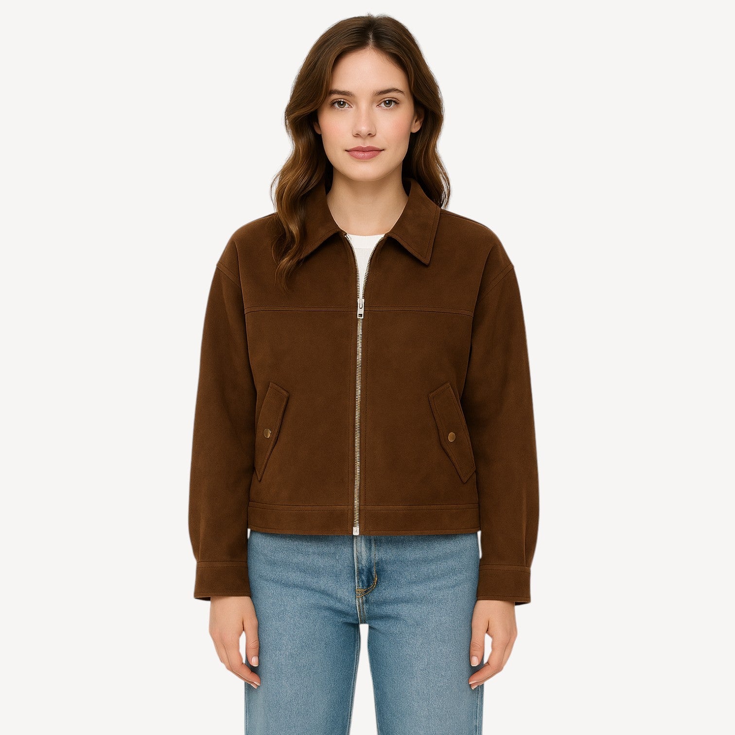 Brown Suede Zip Jacket