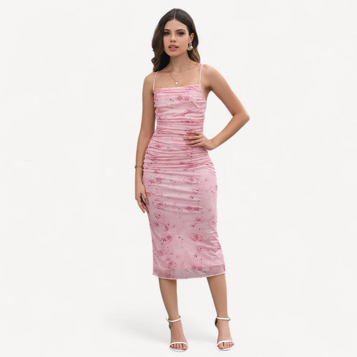 Ruched Floral Midi Dress