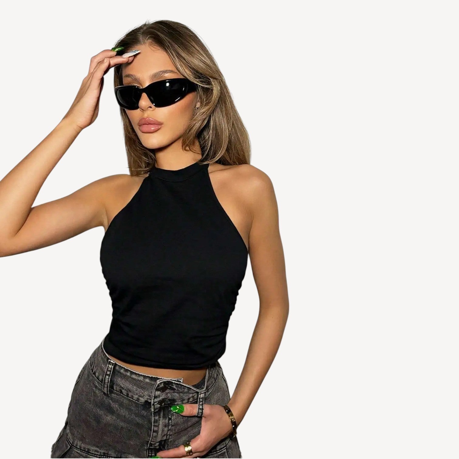 Black High Neck Crop