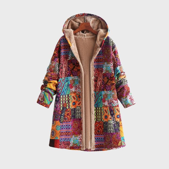 Women's Patchwork Print Hooded Coat
