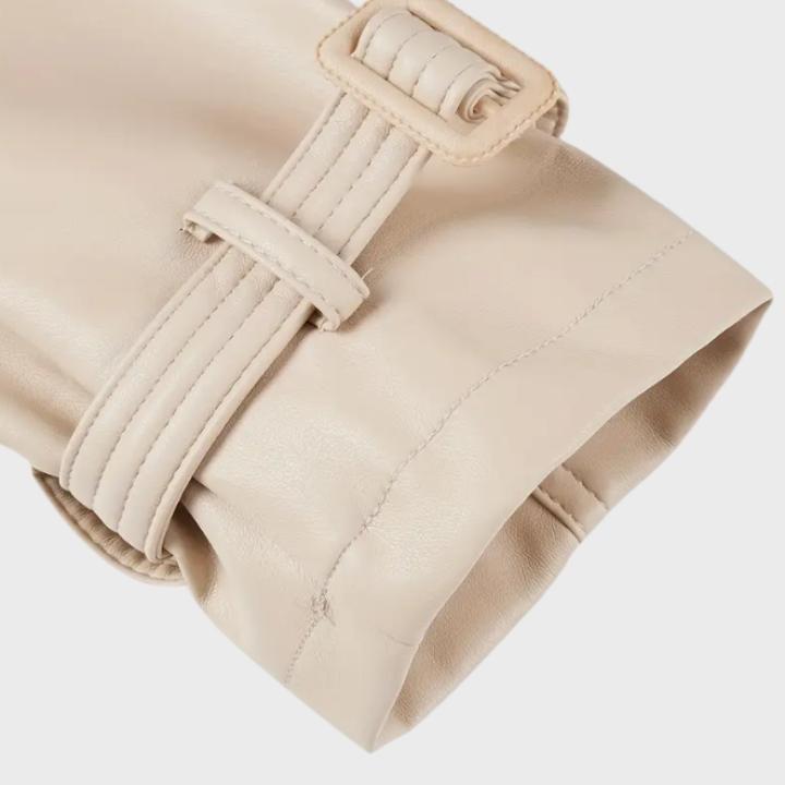 Women's leather Belted Windbreaker Coat