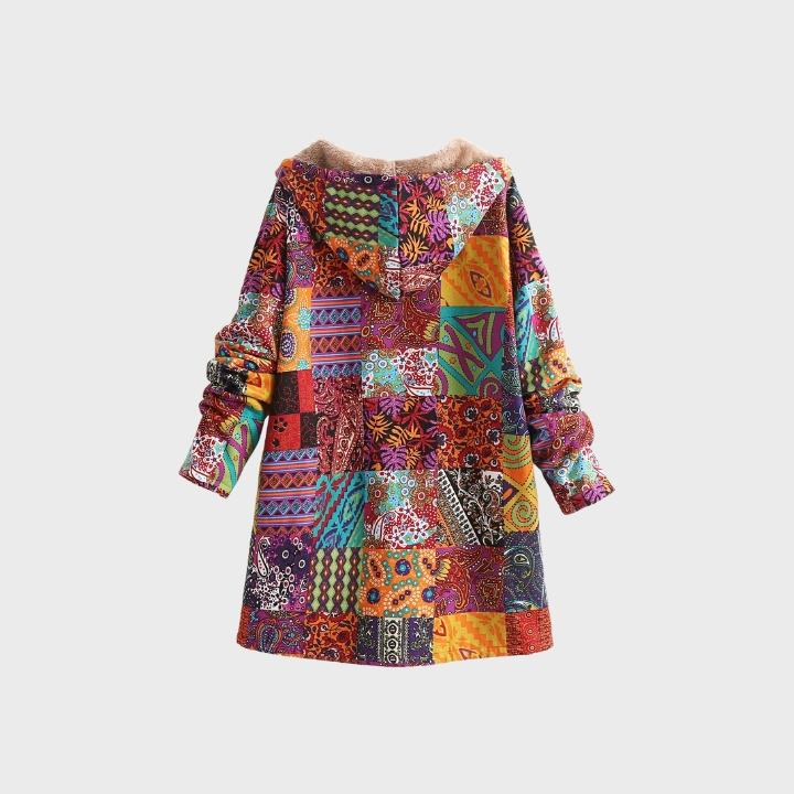 Women's Patchwork Print Hooded Coat