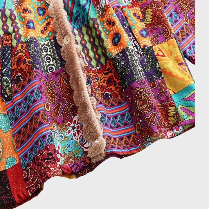 Women's Patchwork Print Hooded Coat