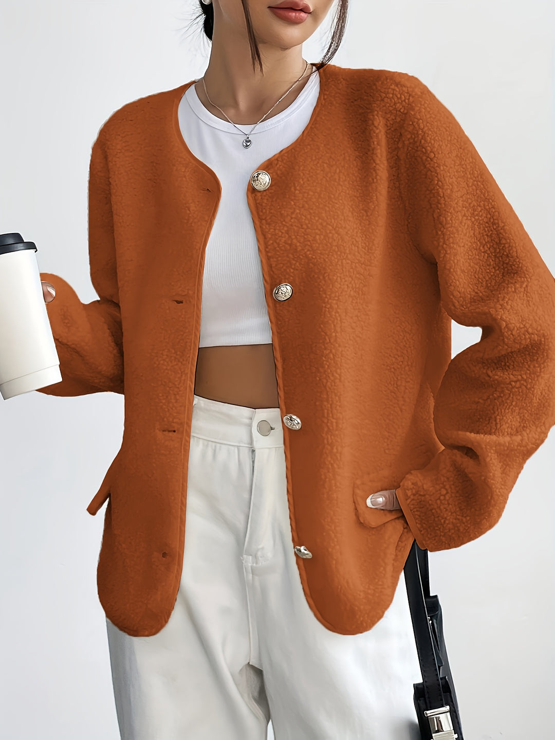 Avyona Elegant Button-Front Texture Jacket