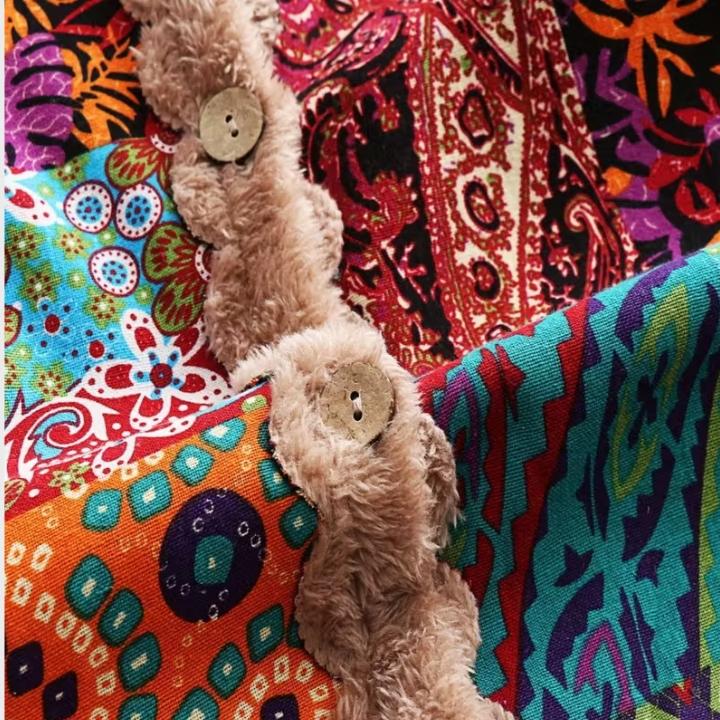 Women's Patchwork Print Hooded Coat