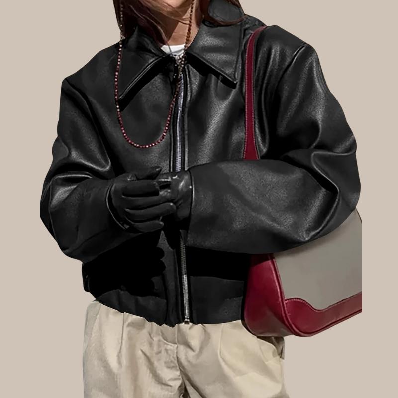 AMELIA – RETRO OVERSIZED LEATHER-LOOK JACKET