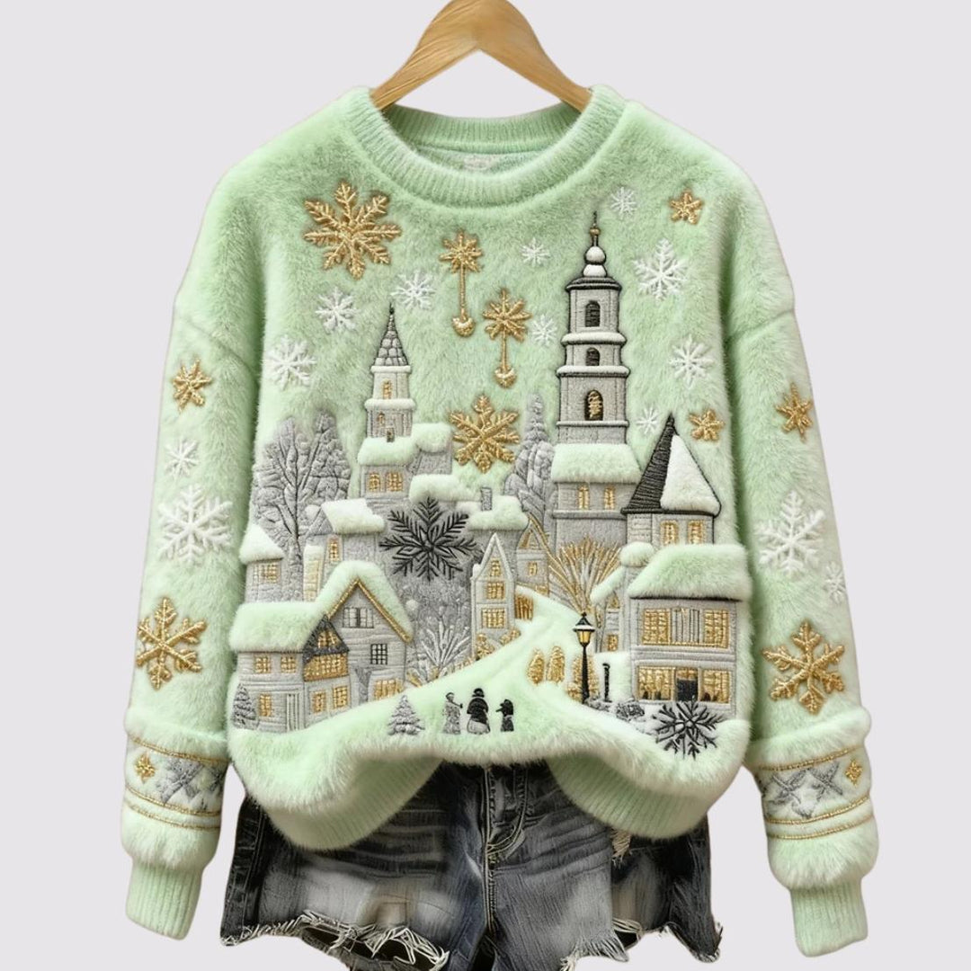 Elara - Snowfall Village Embroidered Plush Jumper