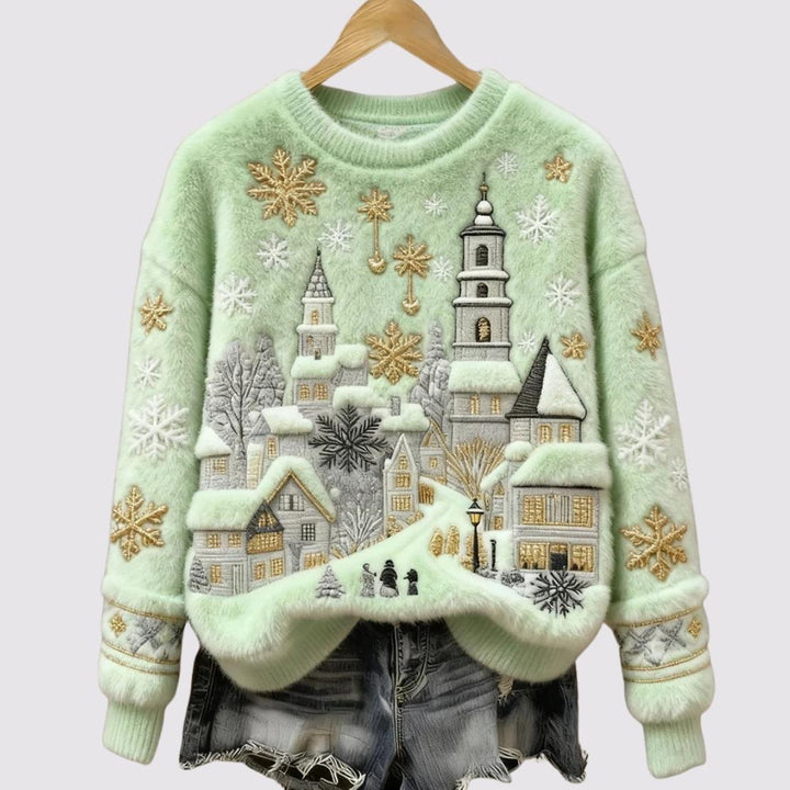 Elara - Snowfall Village Embroidered Plush Jumper
