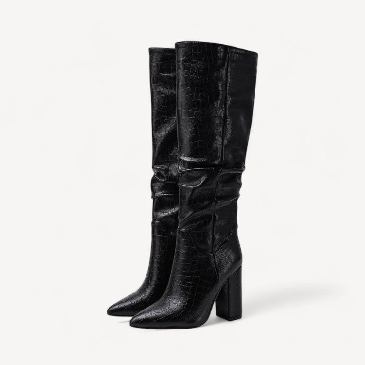 Croc-Embossed Vegan Knee Boots