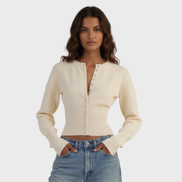 Women's Modern Slim-Fit Button Front Cropped Cardigan