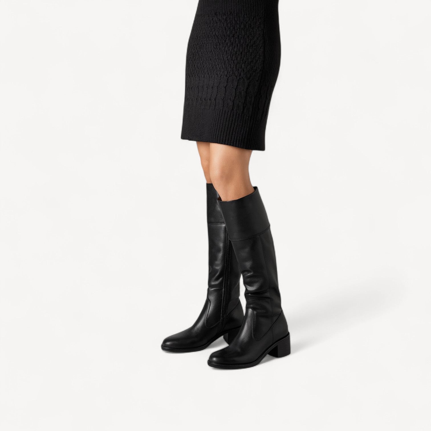 Leather Block Heel Boots