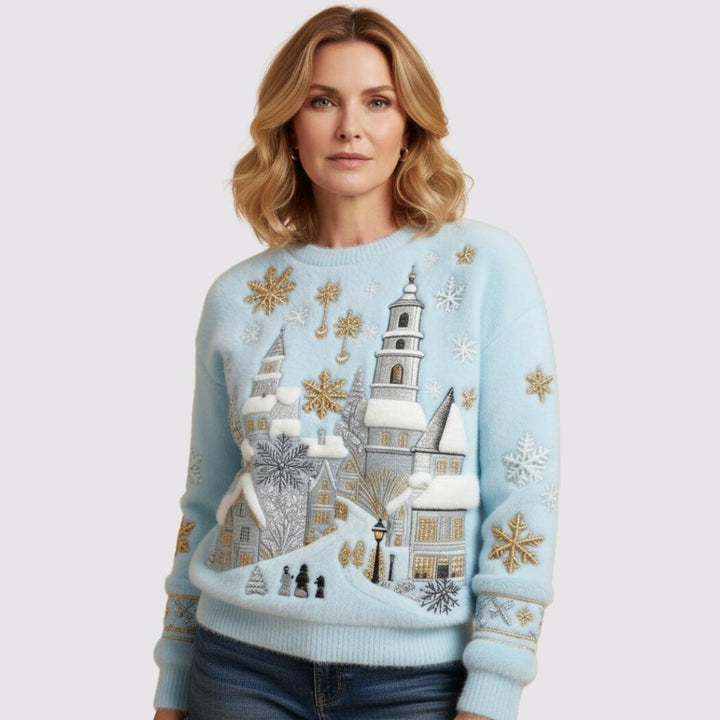 Elara - Snowfall Village Embroidered Plush Jumper