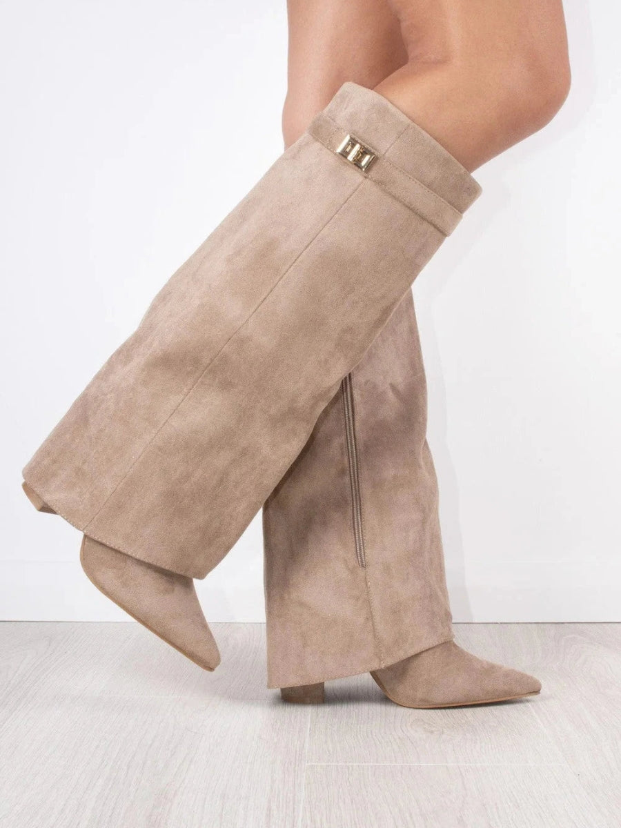 Clara | Wide Leg Folded Leather Heel Boots