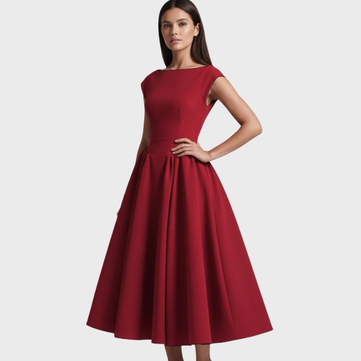 Women's Elegant A-Line Pleated Skirt Midi Dress